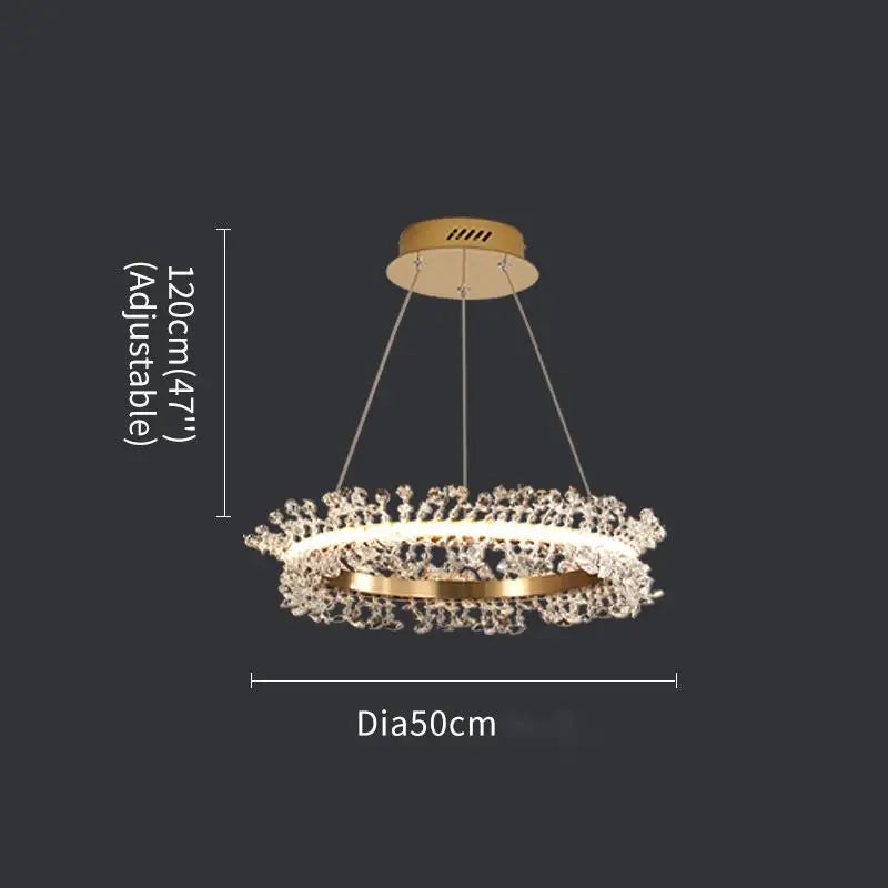 lustre en cristal avec anneau doré pour éclairage intérieur