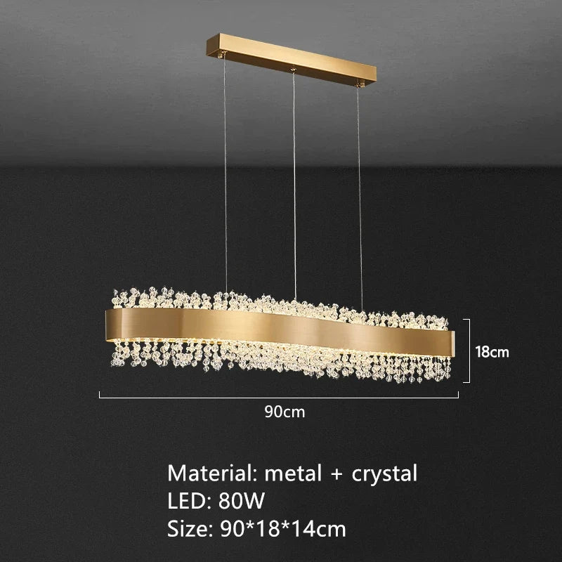 lustre moderne en cristal avec métal doré réglable