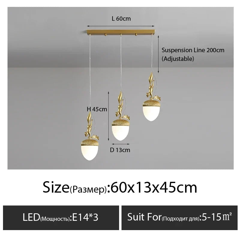 2024 French Modern Simple Cartoon Pinecone Squirrel Pendant Lights Personality Clothes Shop Bar Desk Bedroom Bedside Chandelier