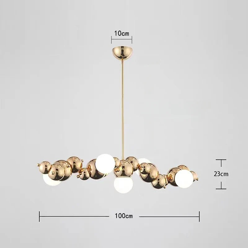 2024Modern Creative Long Bar Chandelier Caterpillar Shaped Metal ball Pendants Lamp Dining Room for Kitchen Hanging Light Lustre
