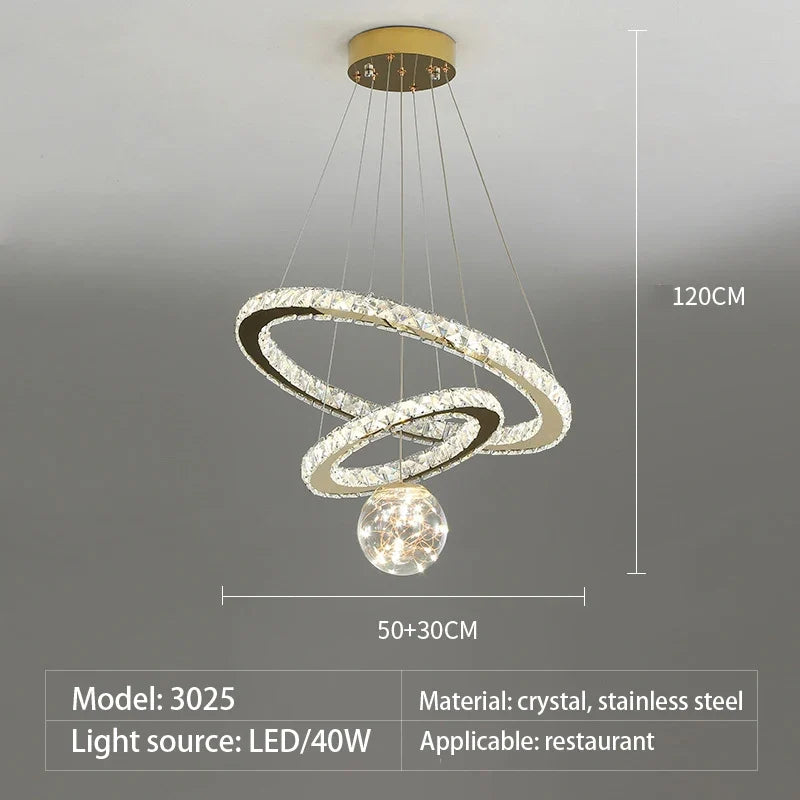 lustre moderne en verre cristal avec lumière LED étoile