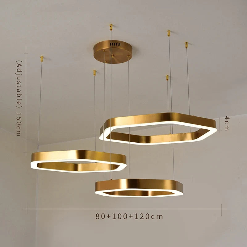 Hexagone Design Led Lustre Moderne De Luxe En Acier Inoxydable Lampe Salon Suspension Luminaire Décor À La Maison Escalier Plafond Lustre