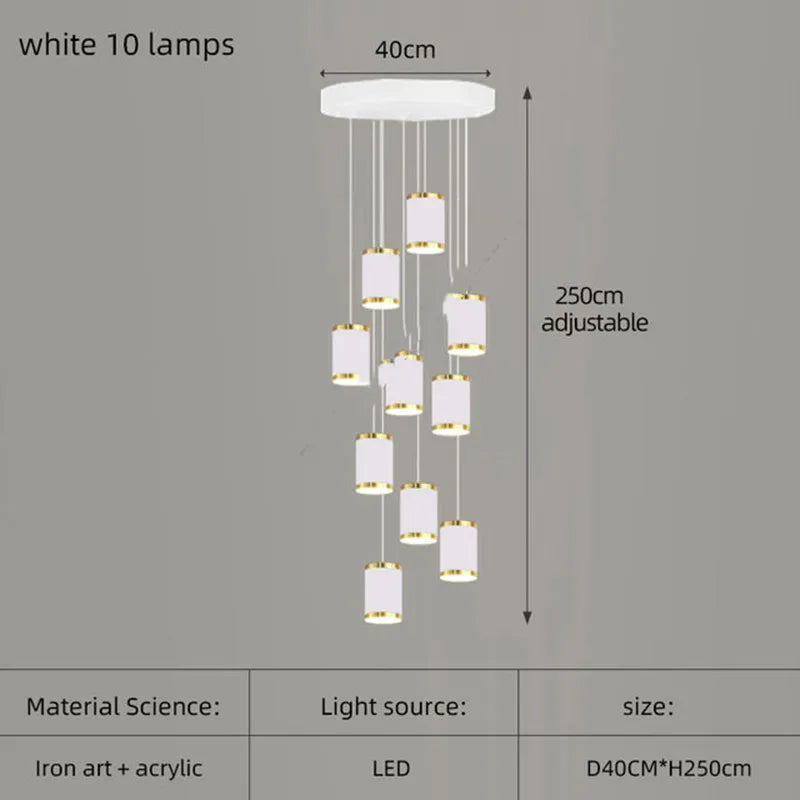 lustre long rotatif en acrylique pour éclairage intérieur décoratif