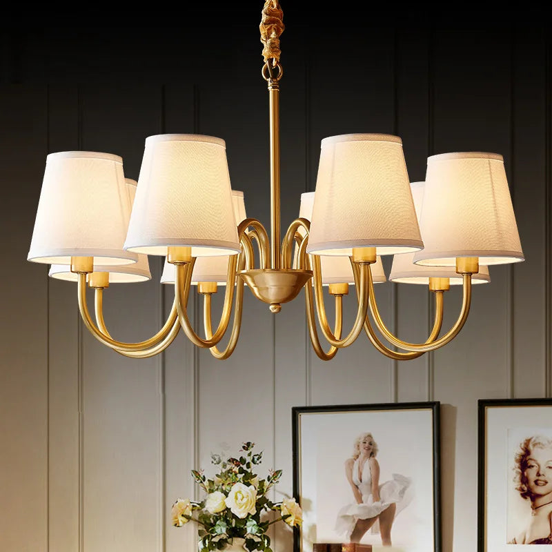 lustre américain rétro en cuivre avec led et tissu suspendu