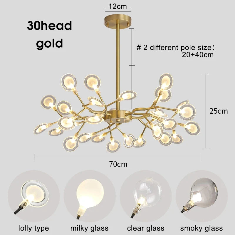 lustre moderne vintage luciole branche suspension éclairage