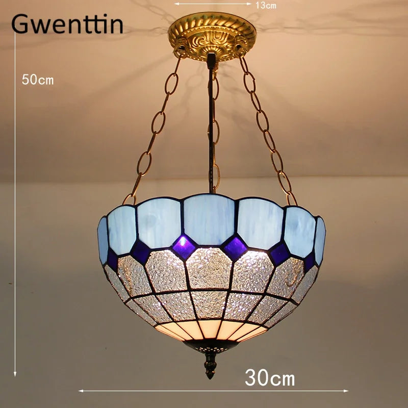 suspension en verre teinté style tiffany pour décoration intérieure