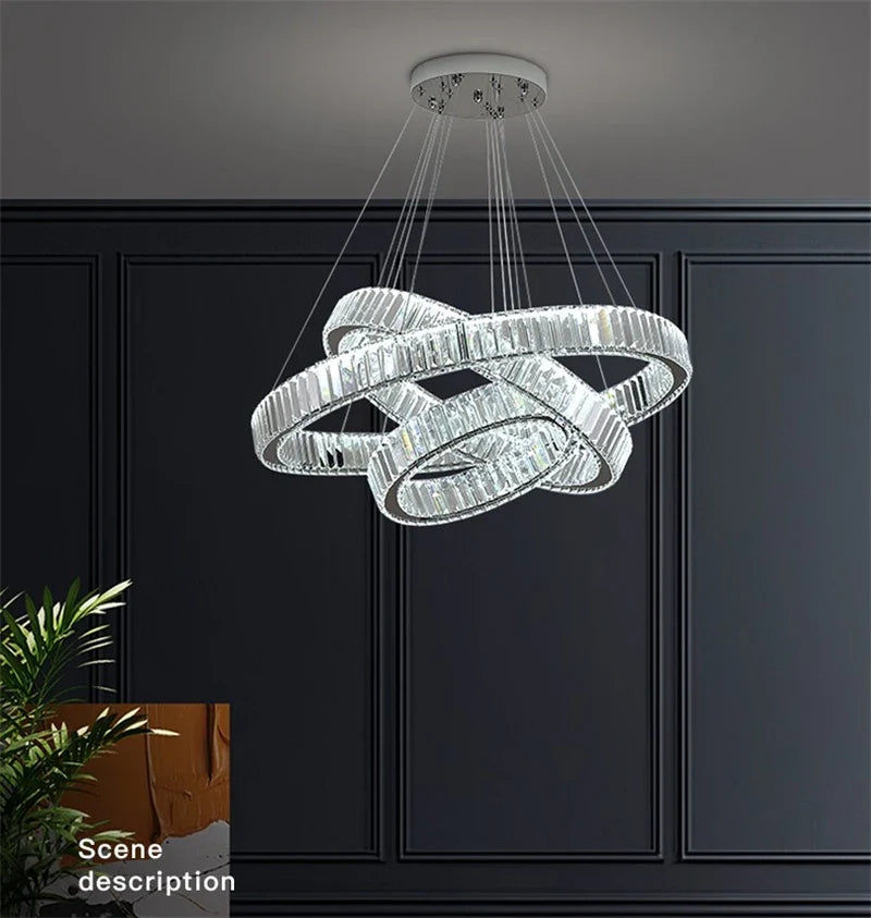 lustre moderne en cristal rond à led avec intensité variable