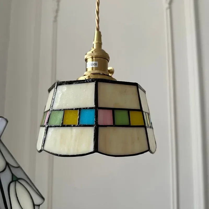 lustre en verre fait main style tiffany pour décoration intérieure