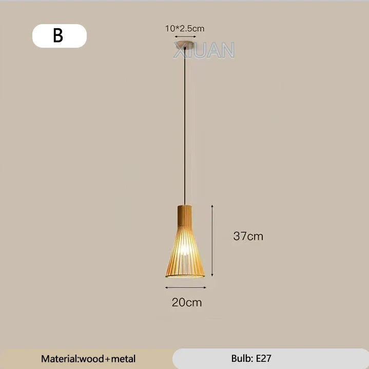 lustre wabi-sabi en bois avec éclairage led suspendu