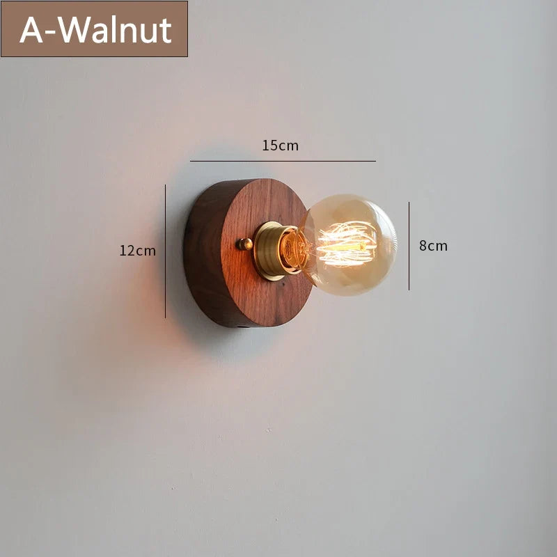 applique murale rétro en bois massif avec câble interrupteur