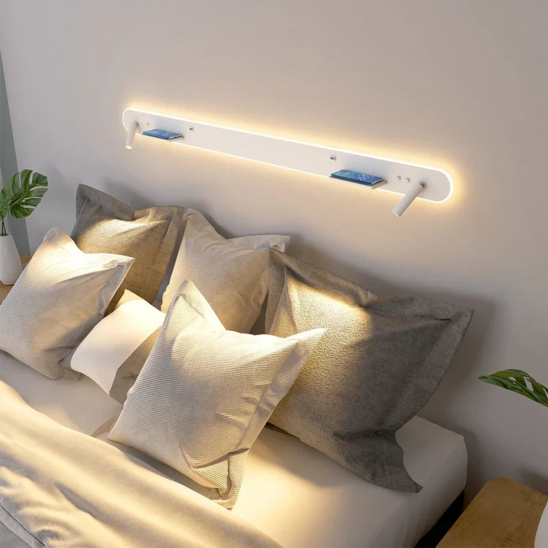 applique murale led de chevet multifonction avec port usb et chargeur sans fil