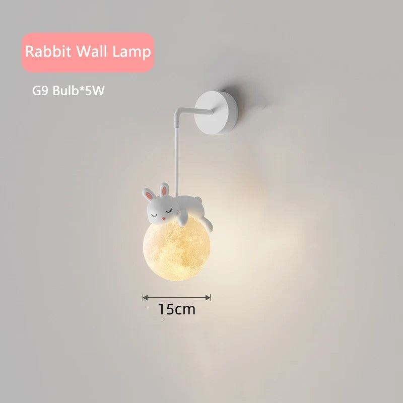 Suspension ours chevet enfant 3d lune lapin blanc veilleuse