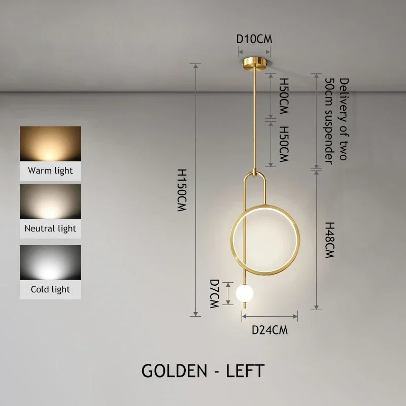 Gold Ring Pendant Light Modern Ball Led Hanging Lamp Bedroom Bedside Nordic Living Room Home Decor Background Lighting