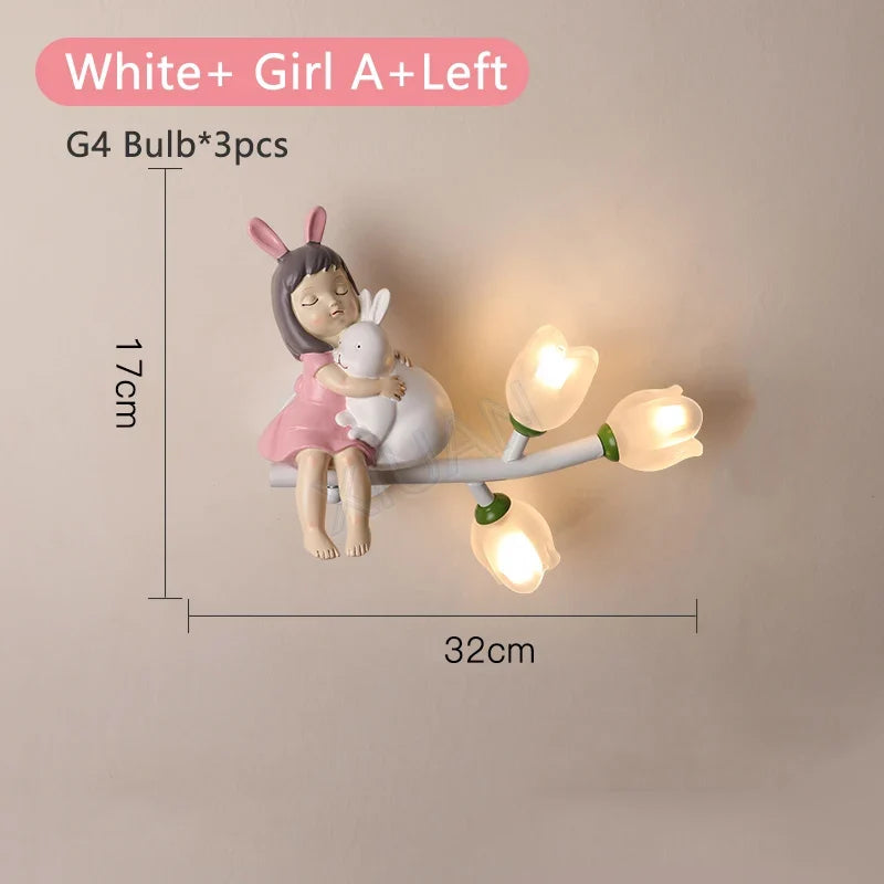 applique murale led g4 décorative avec motif lapin fille