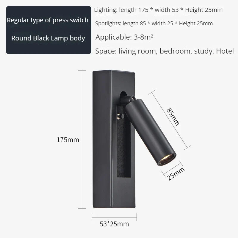 applique murale moderne avec chargeur usb et projecteur rotatif led