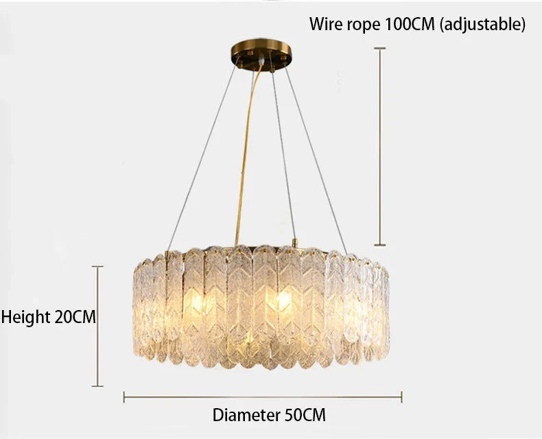 lustre nordique moderne en verre led avec suspension en cristal