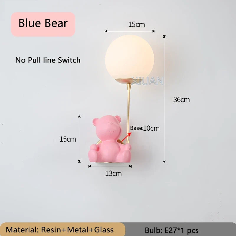 applique murale ours avec interrupteur à tirer pour enfants