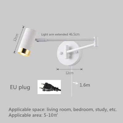 Applique murale LED à bascule télescopique balançoire bras long applique murale interrupteur d'applique interne éclairage de chevet domestique décor appliques lumières
