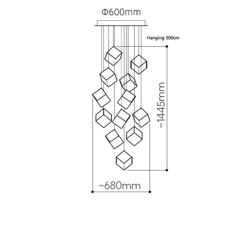 Scandinavia Magic Square Chandelier Crystal Box Pendant Lamp Ceiling Suspension Hanging Light for Loft Staircase Living Room