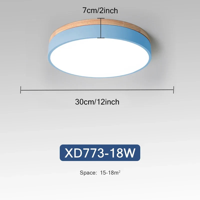 Rond 7 couleurs nordique LED plafonniers pour salon chambre plafonniers en bois 3 lumières couleur réglable couloir balcon