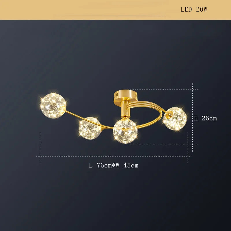 lustre moderne minimaliste en cuivre avec étoile led