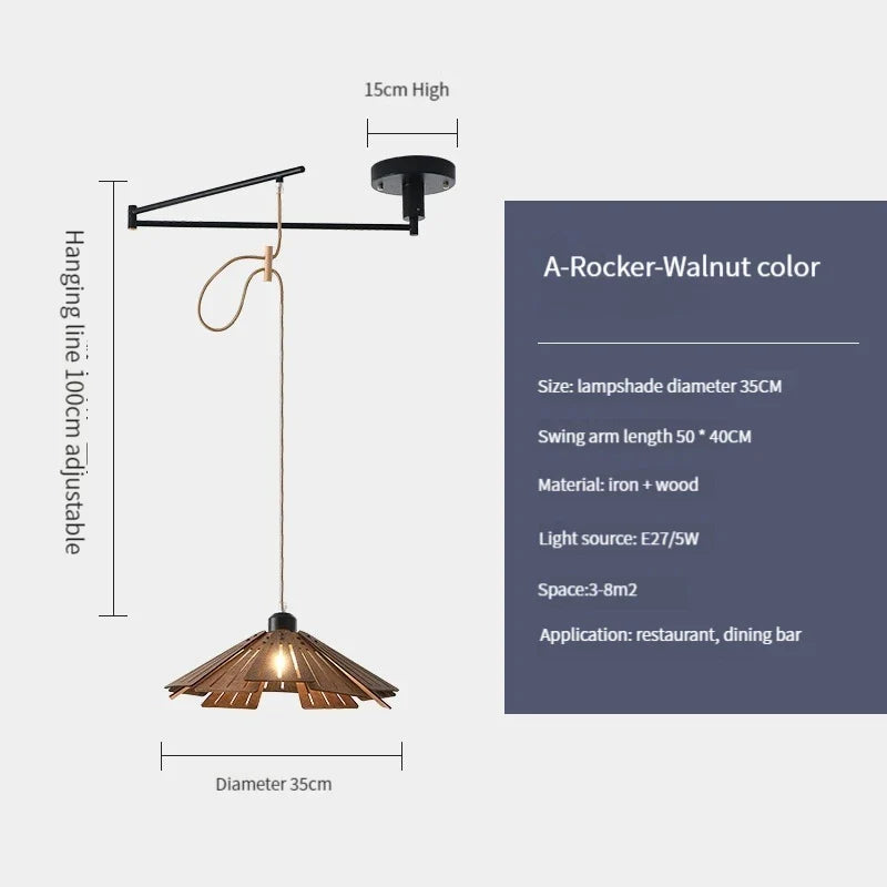 suspension en bois rétractable à bascule luminaire décoratif d'intérieur