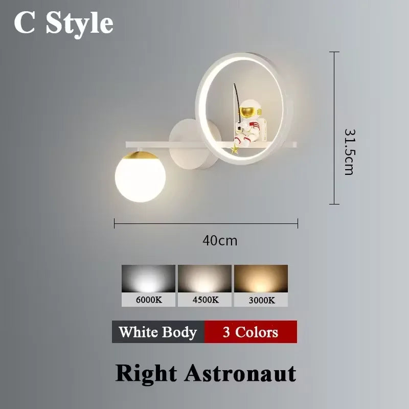applique murale led créative lune astronaute décoration pour enfant