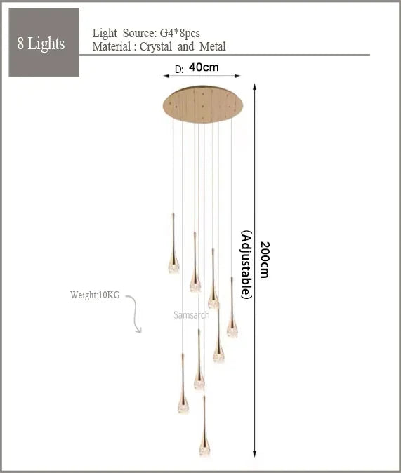 2024 Teardrop LED chandelier staircase luxury corridor long spiral crystal lamp modern home decorative chandelier fixtures