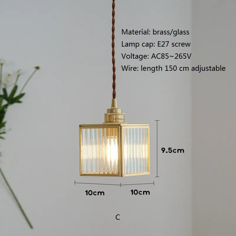 suspension vintage en cuivre avec verre pour éclairage intérieur