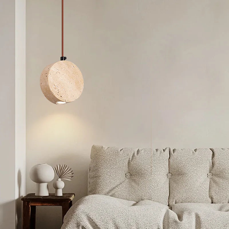lustre vintage avec abat-jour cloche en pierre naturelle