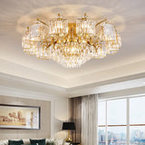 plafonnier moderne en cristal doré avec éclairage led trois couleurs
