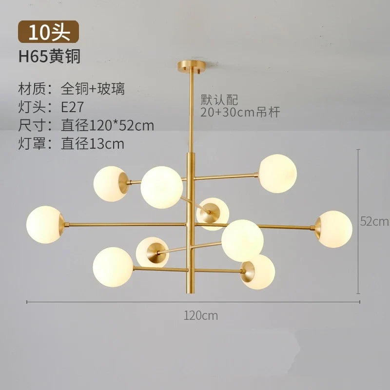 lustre nordique en verre et cuivre design moderne