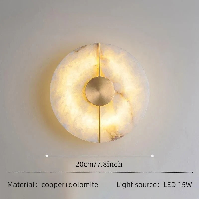 Applique murale LED ronde en marbre et cuivre doré
