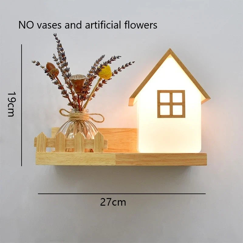 applique murale led en bois avec pot de plante nordique