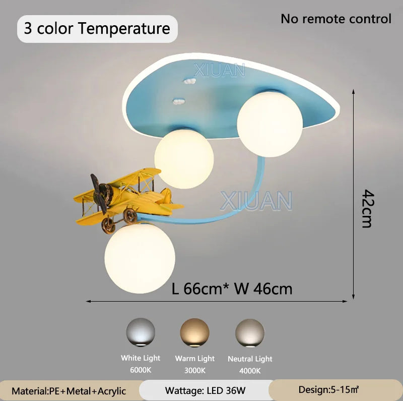 Cartoon Yellow Airplane Ceiling Lamps Children's Room Chandelier Light for Nursery School Kids Girl Boy Bedroom Hanging Lights