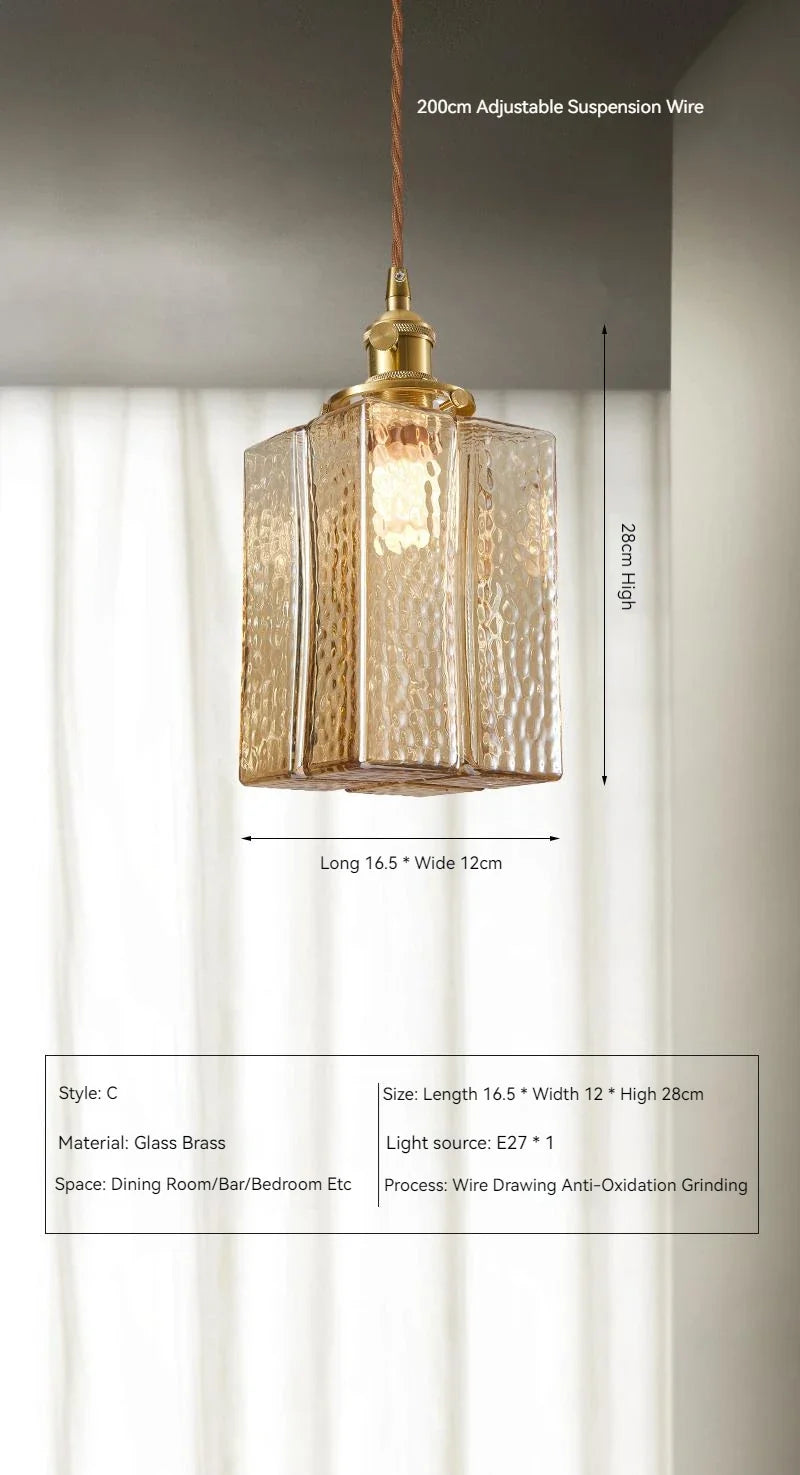 suspension de style japonais vintage en verre et laiton led