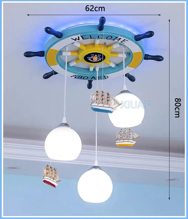 lustre méditerranéen gouvernail avec rétro-éclairage rgb pour enfants