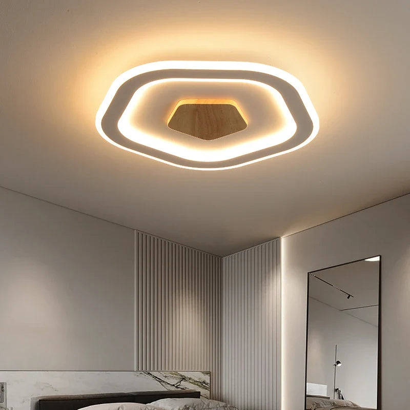 plafonnier led ultra-mince en bois massif style nordique moderne