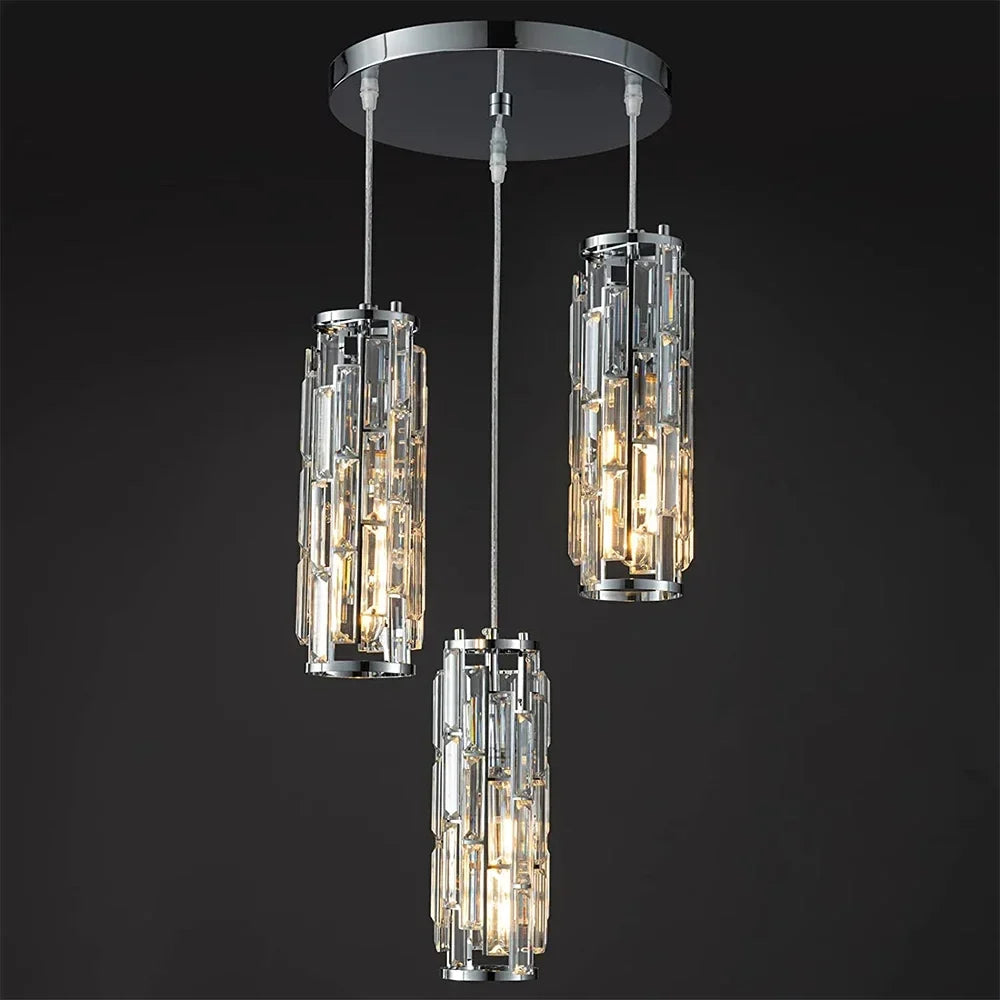 Suspension moderne Mini lustres en cristal luminaire réglable pour îlot de cuisine salle à manger chambre noir chrome 3 lumières
