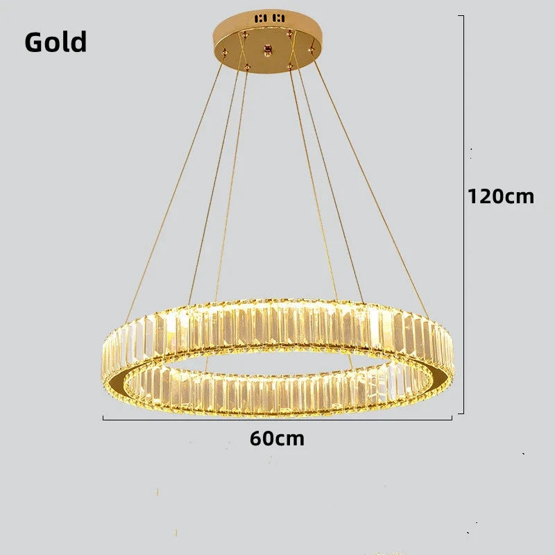 lustre moderne en cristal avec anneaux réglables pour décoration intérieure