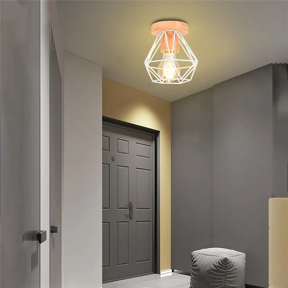 E27 plafonnier fer bois plafonnier nordique moderne Mini lampe pour salon chambre cuisine décoration luminaire