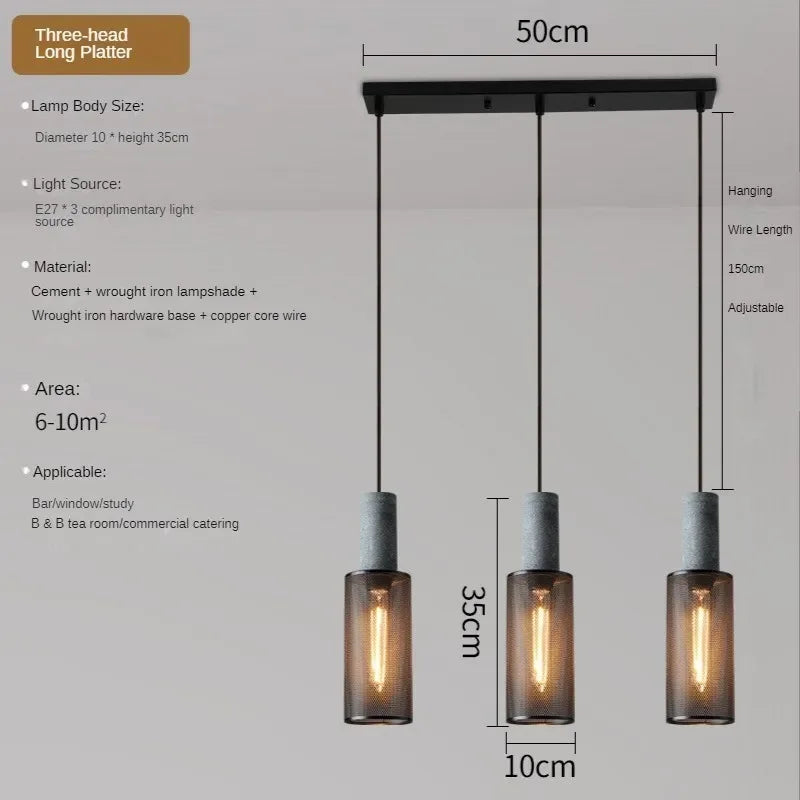 lampes suspendues en ciment pour loft industriel abat-jour en fer forgé