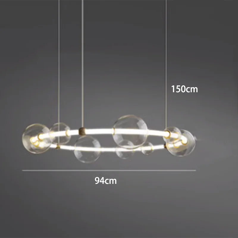 lustre de luxe à bulles longue bande éclairage led en verre transparent créatif