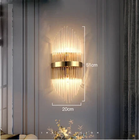 applique murale design en cristal et acier inoxydable doré