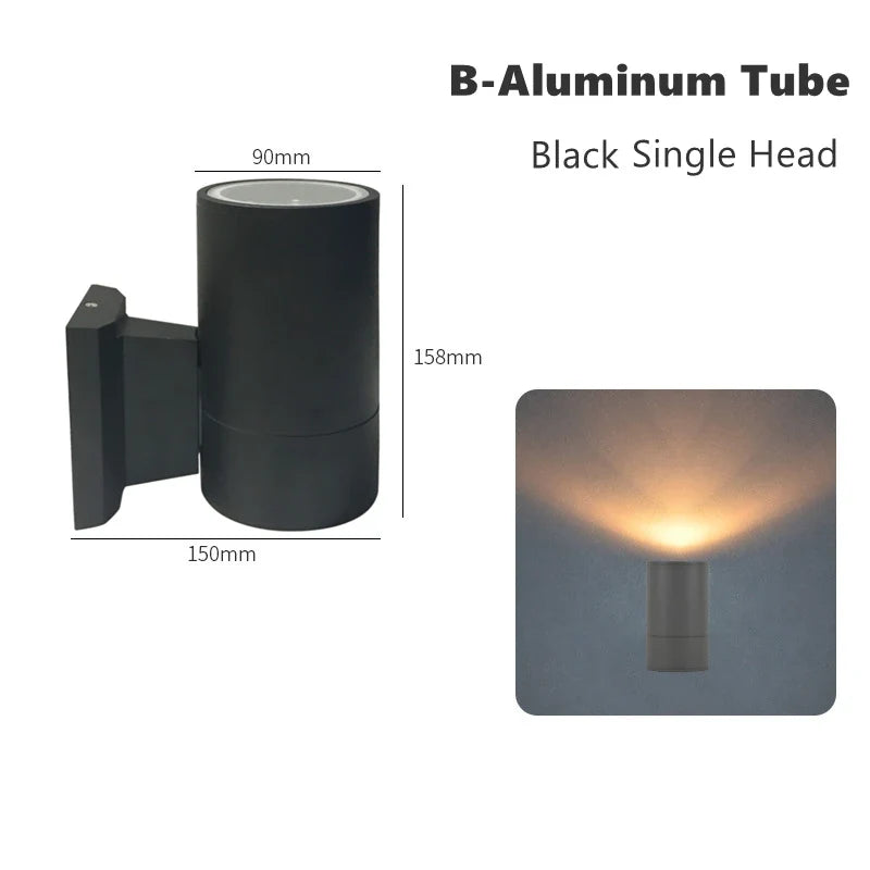 12W Outdoor Glass Tube LED Wall Lamp E27 Waterproof Single Double Head Up&Down Lighting Porch Light Garden Exterior Wall Sconce