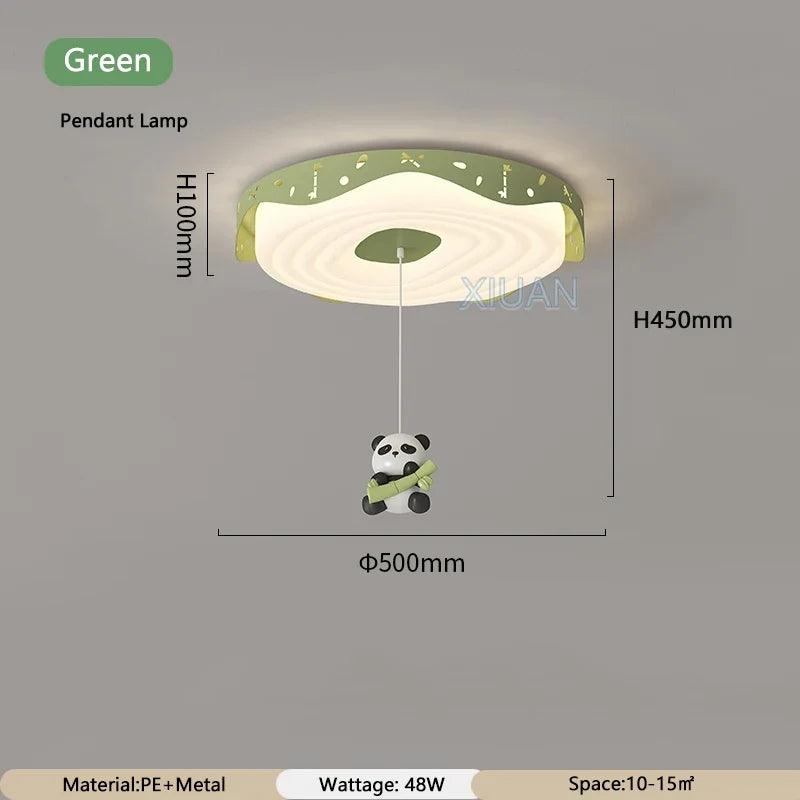 Nordic Kids Bedroom Pendant Lamps Pink Green Yellow Blue Rabbit Panda Bear Astronaut Children's Room Ceiling Light Round Shape