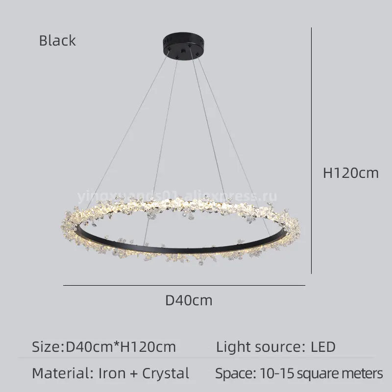 lustre en cristal de luxe avec anneau doré lumineux et élégant