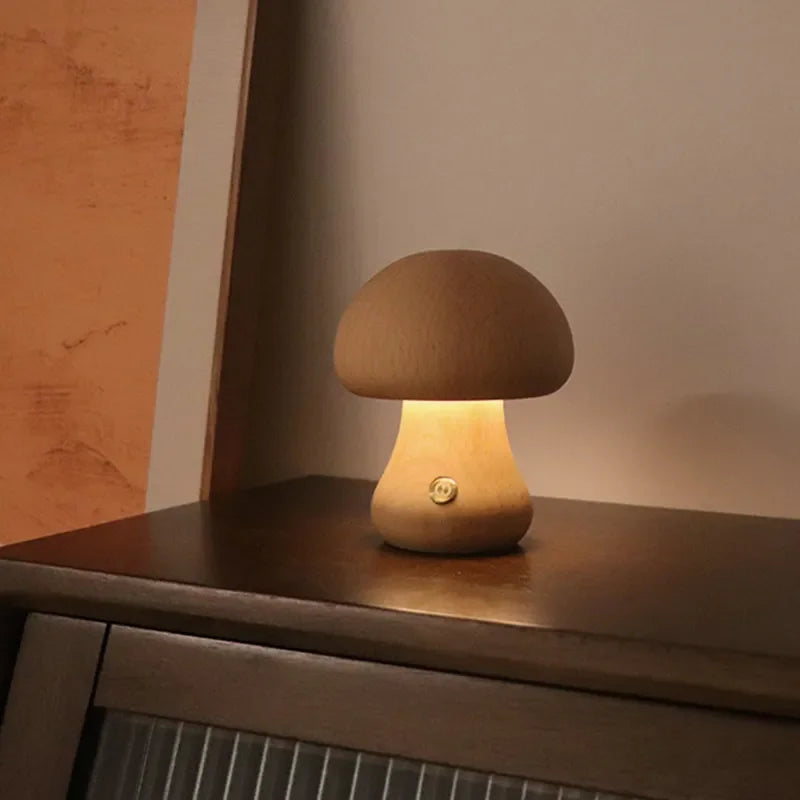 Lampe led champignon veilleuse en bois avec interrupteur tactile