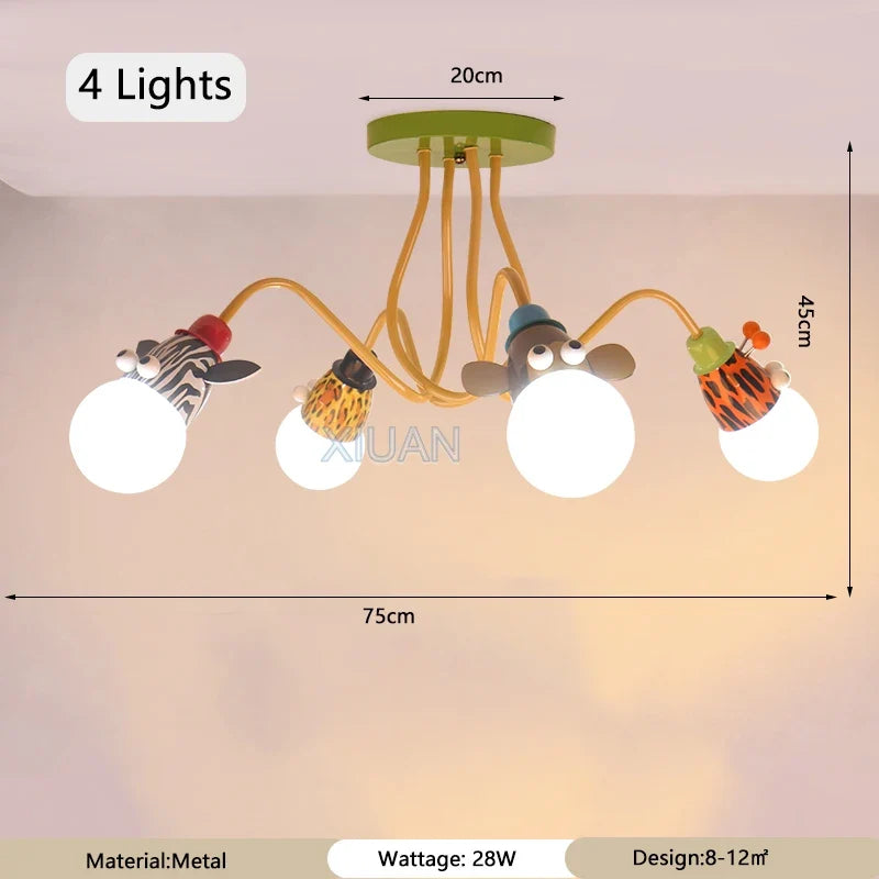 Cartoon Zebra Monkey Tiger Giraffe Animal Pendant Lamps LED E27 Kids Bedroom Hanging Light For Kindergarten Baby Child Decor