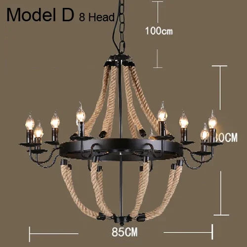 Vintage Hemp Rope Pendant Lamps Iron Lampshade Retro Coffee House Bar Indoor Lightings E27 Industrial Style Chain Pendant Light